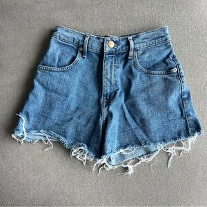 Express Blue High-Rise Frayed Hem Denim Shorts
